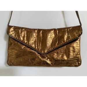 Vintage Timmy Woods Metallic Bronze Leather Envelope Clutch Crossbody Bag